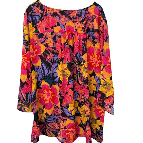 Beautiful by Lawrence Zarian Blouse Plus Size 2X Red Floral V-Neck Womens Top - Picture 5 of 8